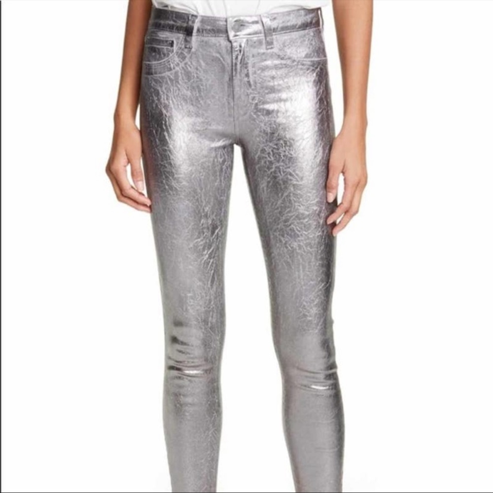 NWOT L’AGENCE Margot high rise crackled foil metallic denim - Picture 5 of 16